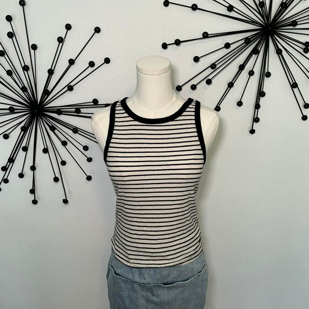 American Eagle black white striped tank top fitted ribbed Y2K basic